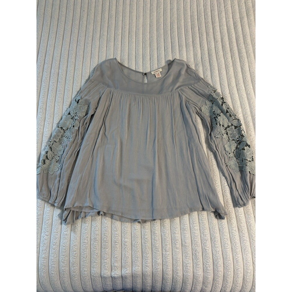 Sundance Long Sleeve lace cut out blouse Top women’s medium gray boho office